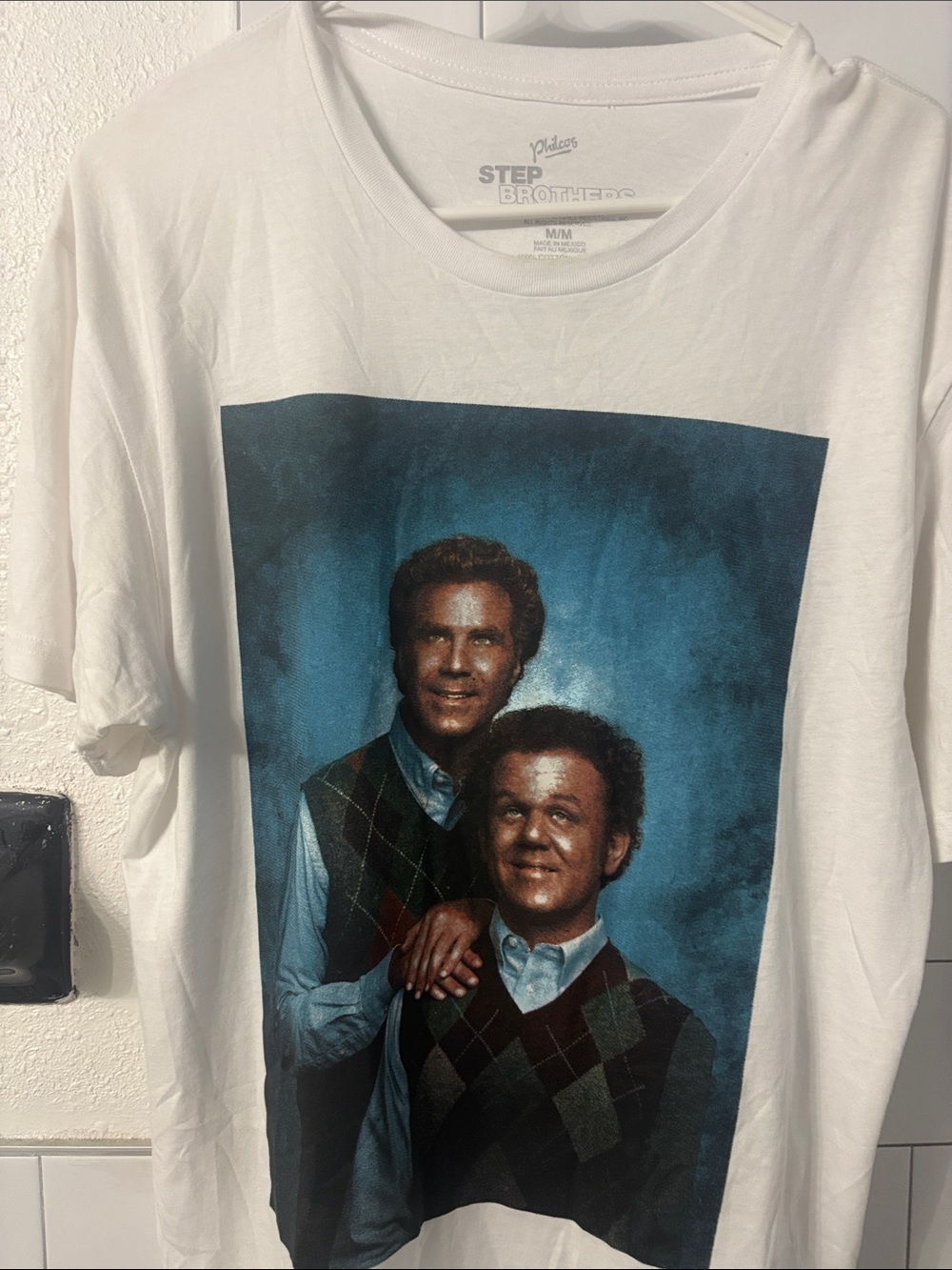 Step Brothers White Graphic Short-Sleeve Tee with Blue Portrait